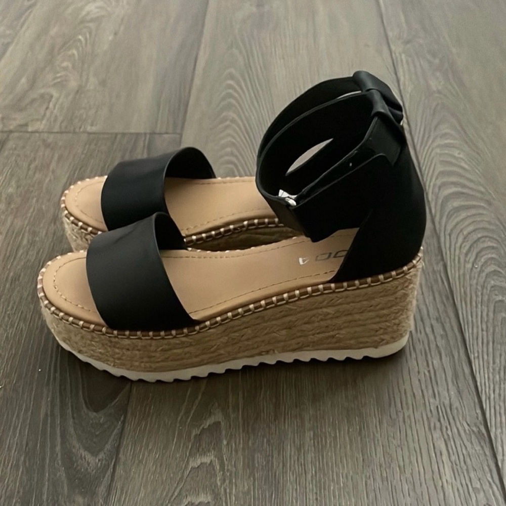 Soda Black Platform Wedge Heels